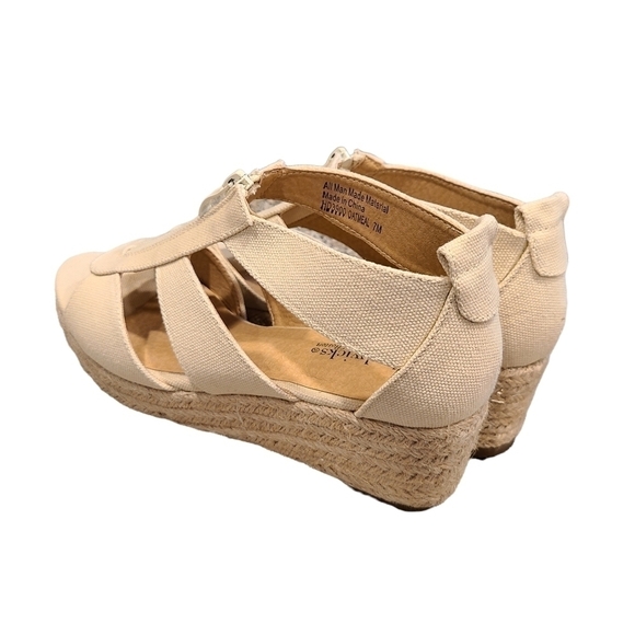Jute Natural Open-front Sandals with Front Zipper and Wedge Heel, Size 7 - Picture 5 of 16